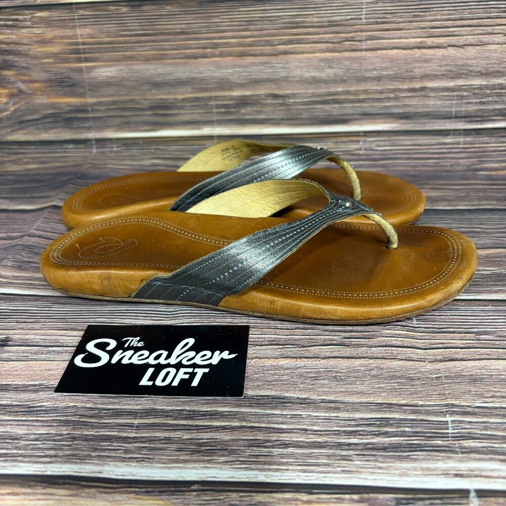 OluKai Wana Brown Leather Women's Thong Sandals